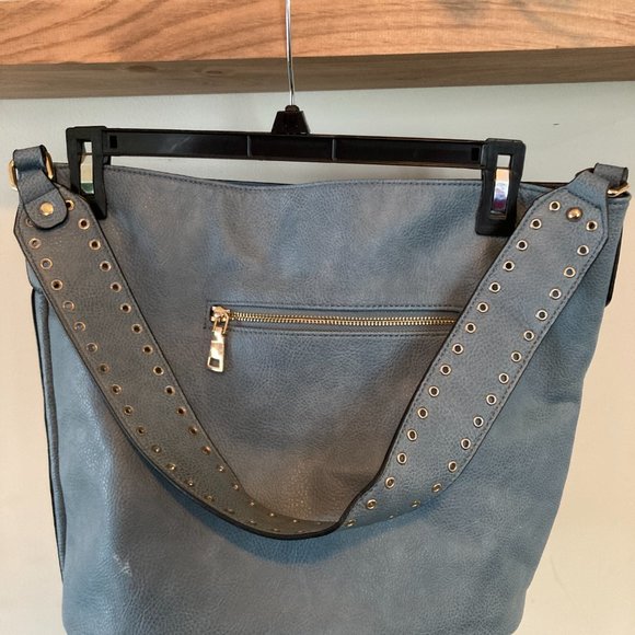 Urban Expressions Grommeted Blue Vegan Leather Nicola Hobo Shoulder Bag - Picture 10 of 11